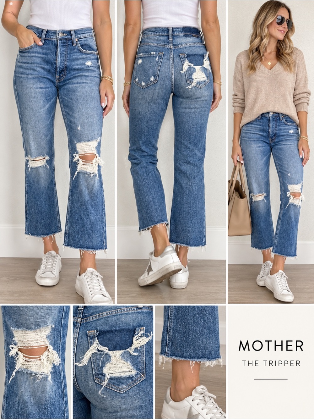 MOTHER Distressed High-Rise Cropped Flare Jeans - Blue 23